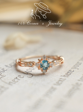 925银托帕石日系铃兰花雕刻戒指