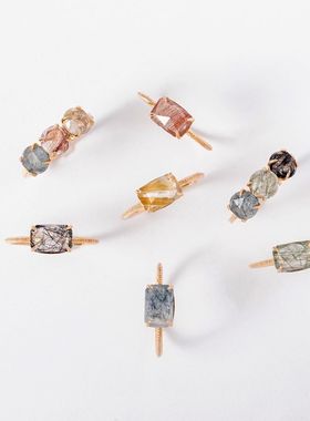 日系清新糖果色天然发晶纯银戒指