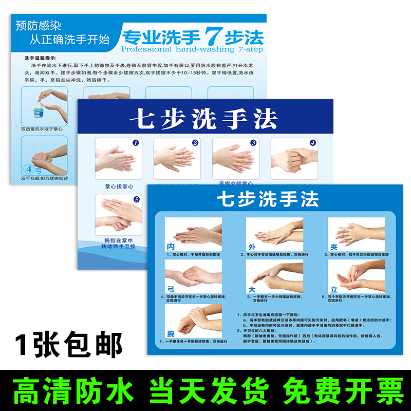 七步洗手法墙贴医院学校幼儿园六步7步洗手间步骤图防疫标识贴纸