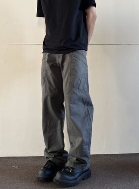 soxiox秋季cargo工装裤男女薄款直筒口袋vintage水洗cleanfit裤子