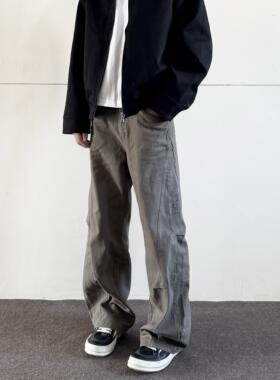 soxiox宽松弯刀工装牛仔裤男女夏季cleanfit美式高级感痞帅裤子潮