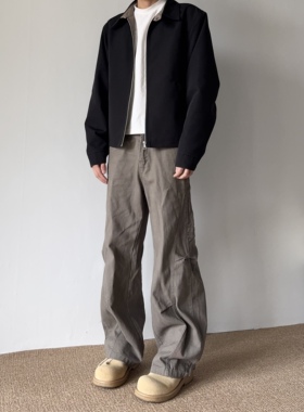 soxiox秋季美式复古厚牛仔裤男女高级感宽松直筒cleanfit弯刀裤子