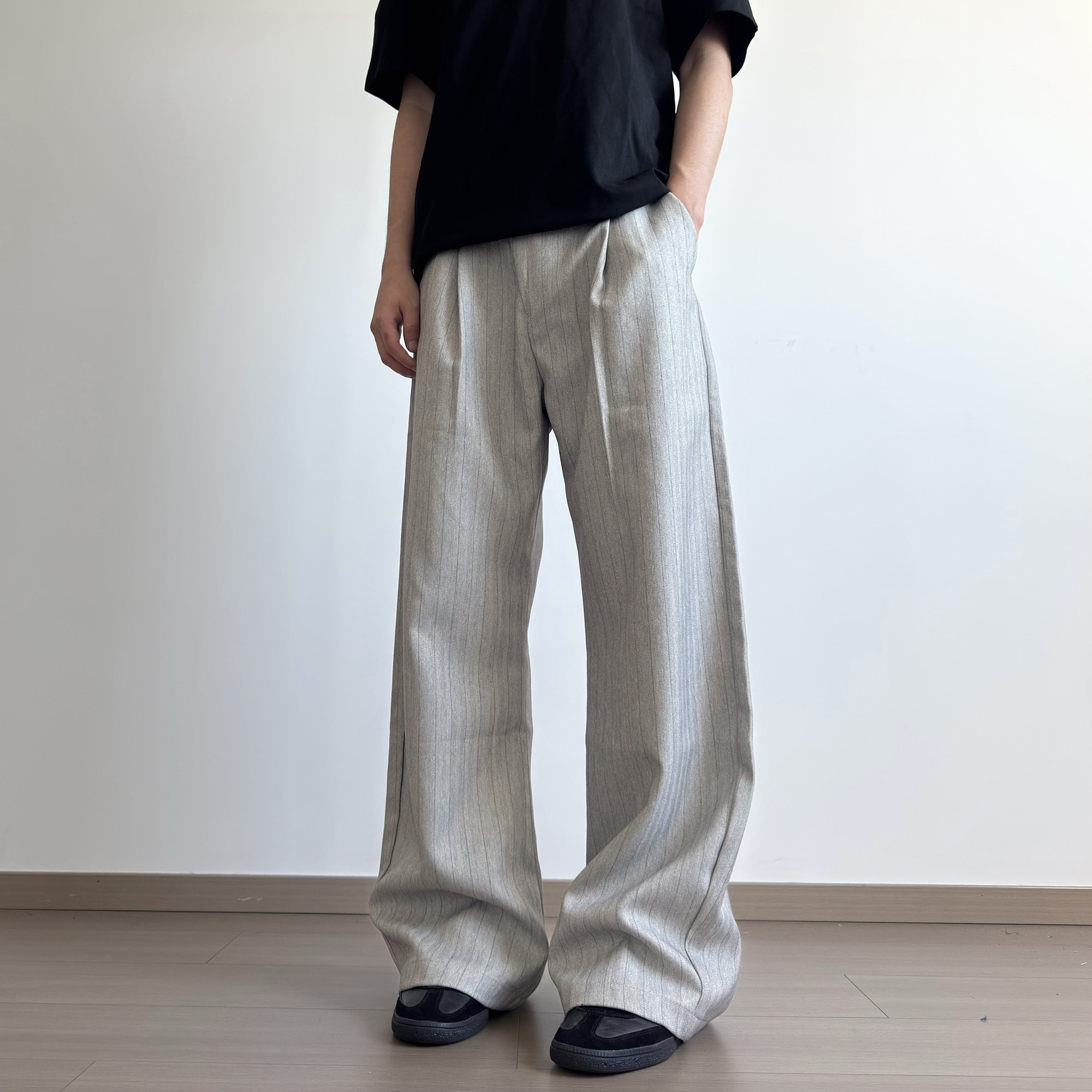 夏季薄款老钱风条纹西裤