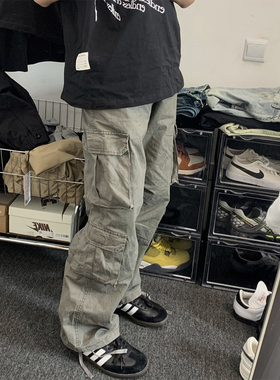 soxiox古着vintage美式工装牛仔裤男女日系复古潮牌直筒口袋长裤