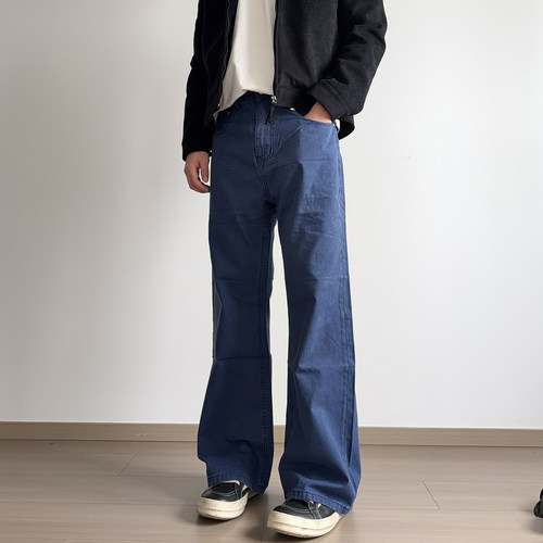 soxiox夏季法工蓝薄款微喇牛仔裤