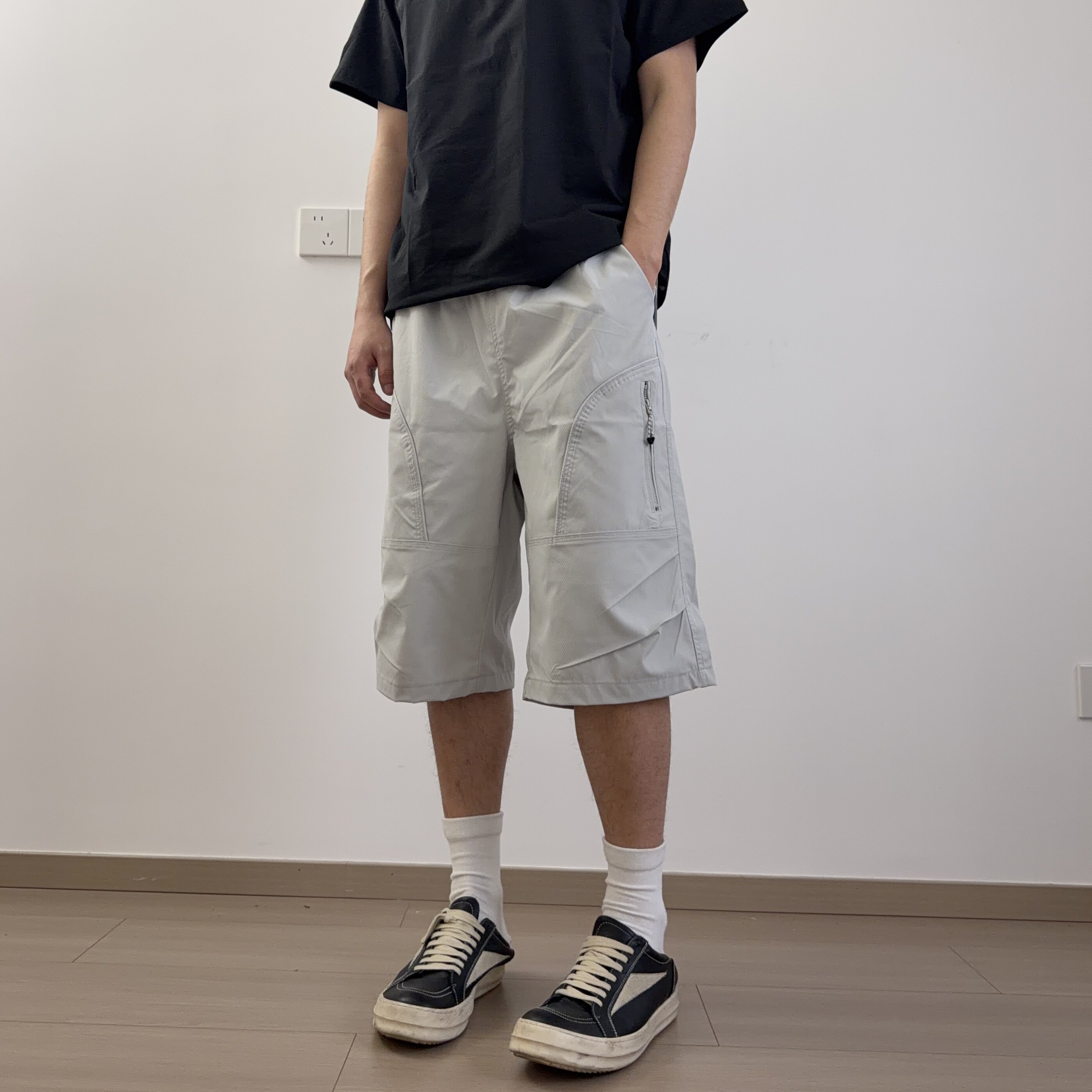 soxiox户外速干口袋工装七分裤宽松外穿高级感松紧腰休闲短裤男女