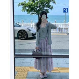 法式纯欲浪漫甜美开衫吊带套装+木耳花边层次感甜美蛋糕裙A字半裙