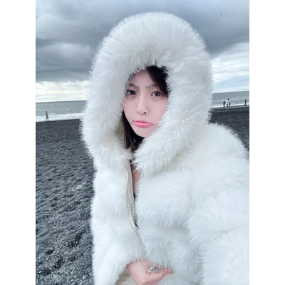 皮草外套女冬2025新款爆款洋气仿狐狸毛短款连帽毛毛外套小个子潮