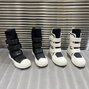 欧洲站乐魔女鞋2025秋新款欧货真皮魔术贴短靴厚底高帮鞋休闲板鞋