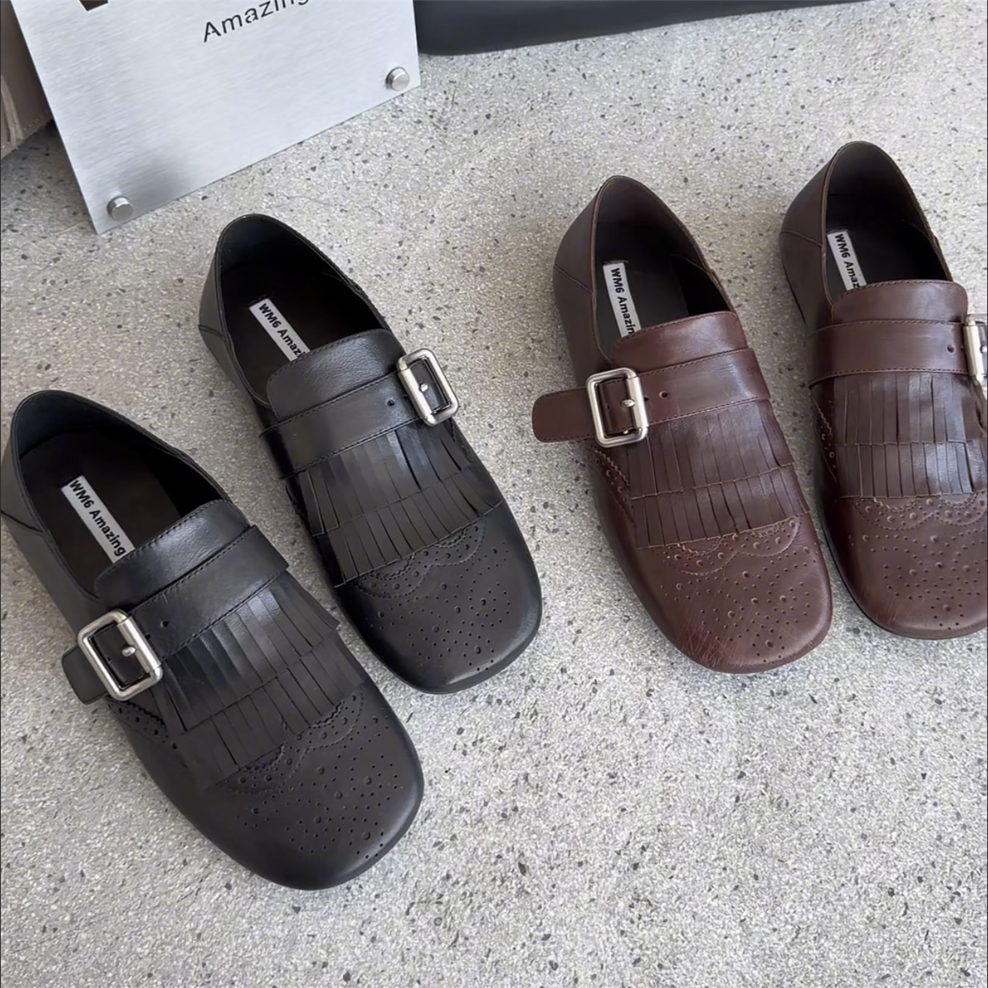 WM6女2026春新款欧货真皮扣带流苏方头平底浅口单鞋一脚蹬乐福鞋,女鞋,乐福鞋（豆豆鞋）,淘宝优惠券,粉丝福利购,淘宝优惠卷