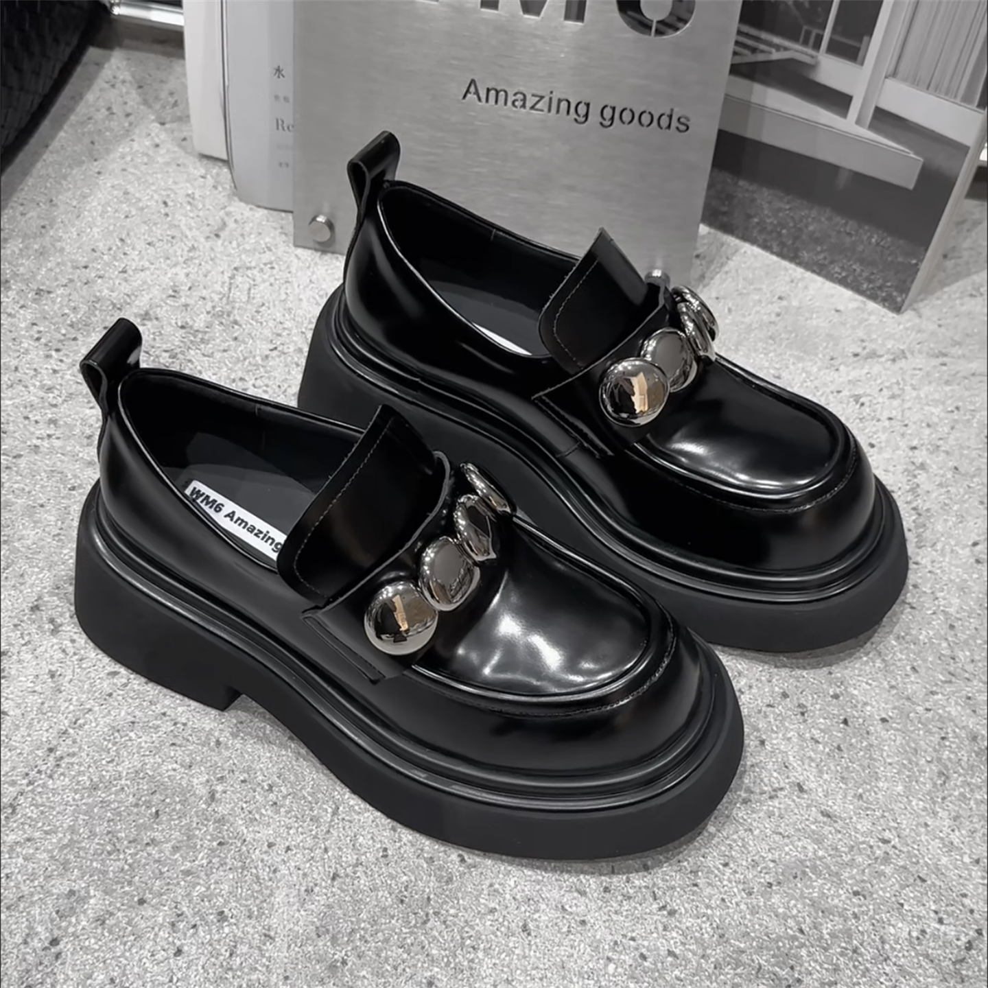 WM6女鞋2026春新款欧货真皮链条厚底英伦风乐福鞋一脚蹬皮单鞋潮,女鞋,乐福鞋（豆豆鞋）,淘宝优惠券,粉丝福利购,淘宝优惠卷