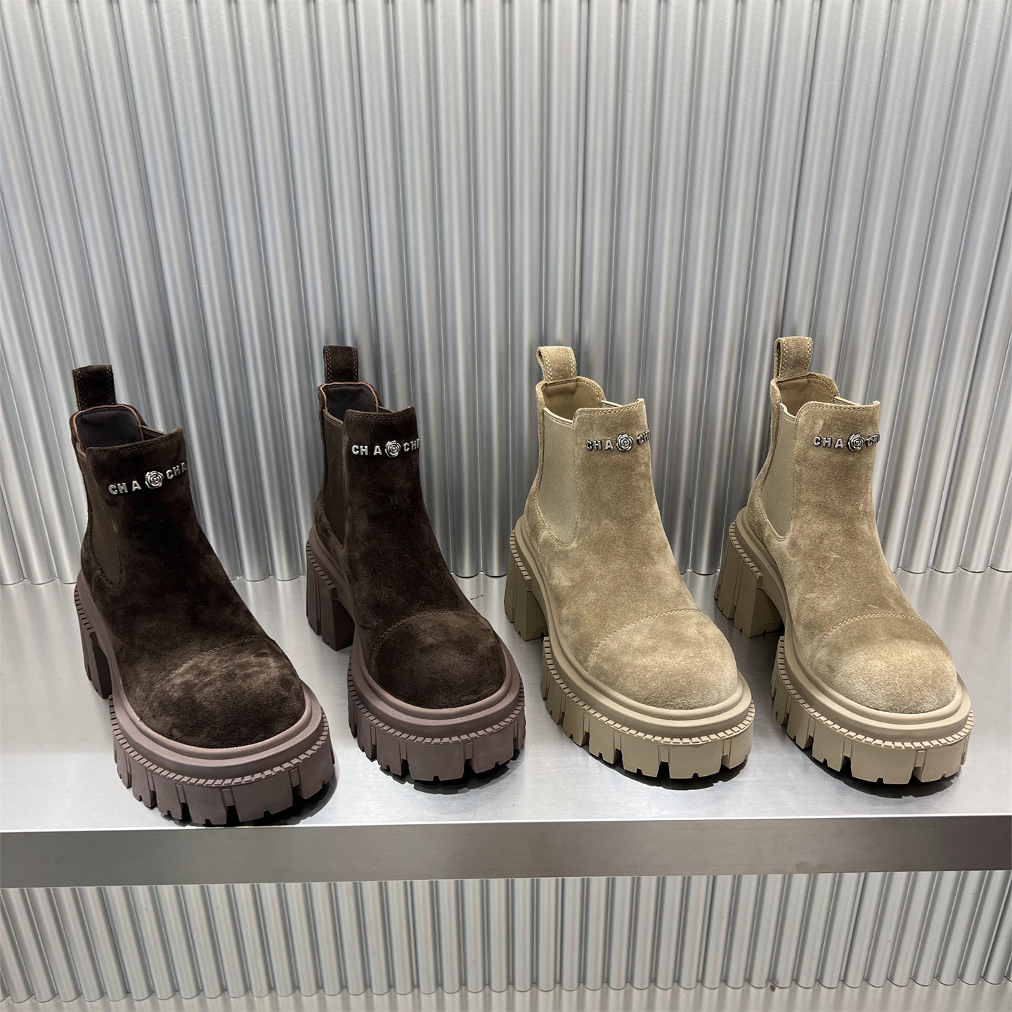 真皮磨砂皮厚底切尔西短靴马丁靴