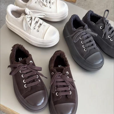 WM6女鞋2025冬羊毛保暖厚底板鞋
