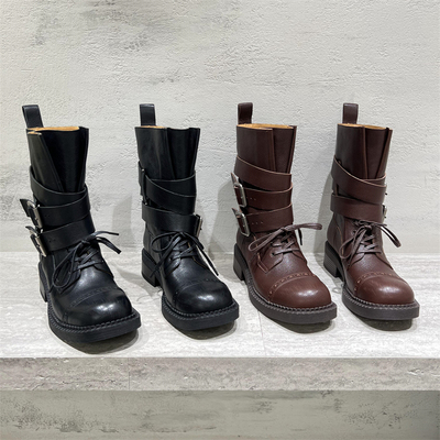 真皮胎牛皮时尚全皮马丁靴中筒靴