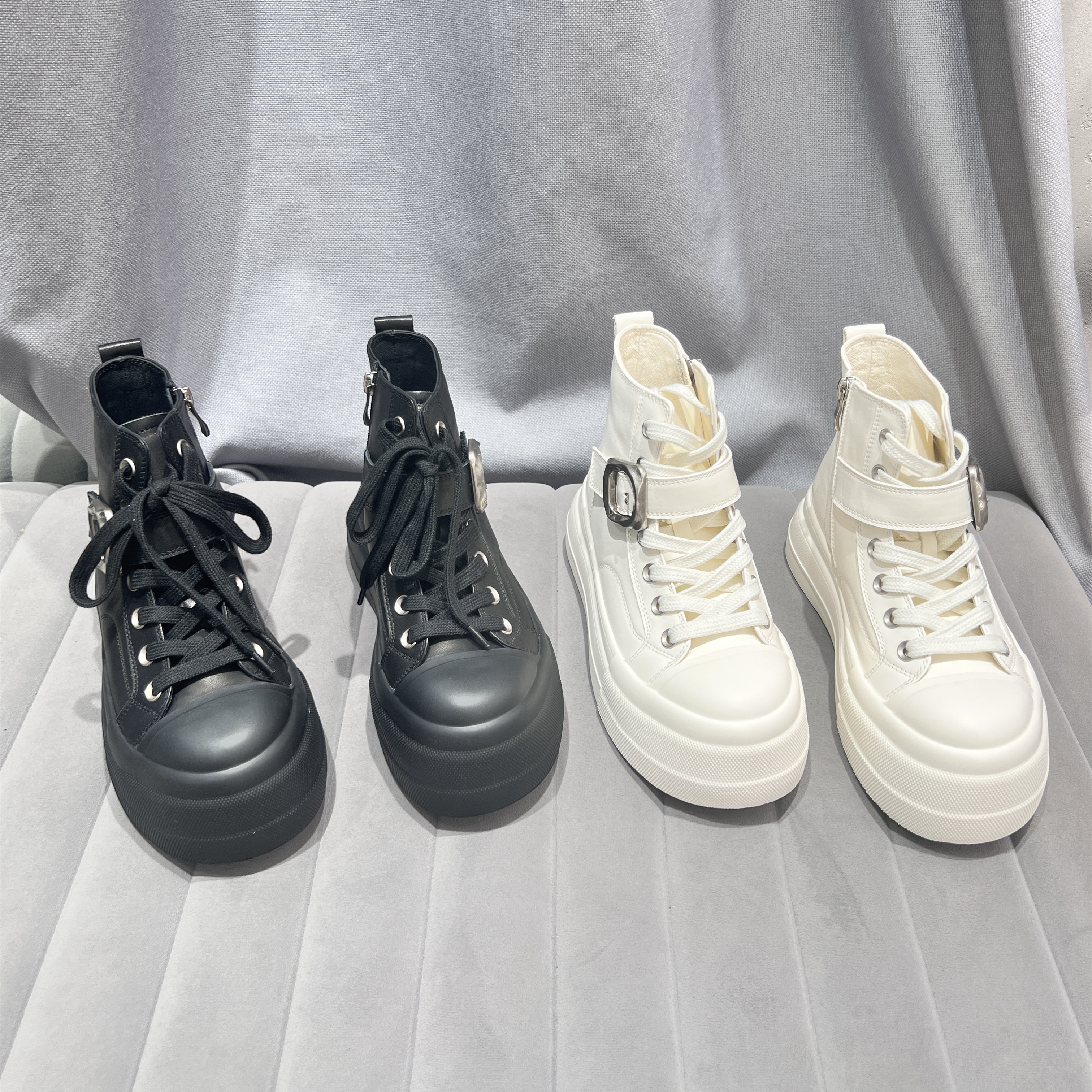 乐魔真皮厚底高帮鞋休闲运动板鞋