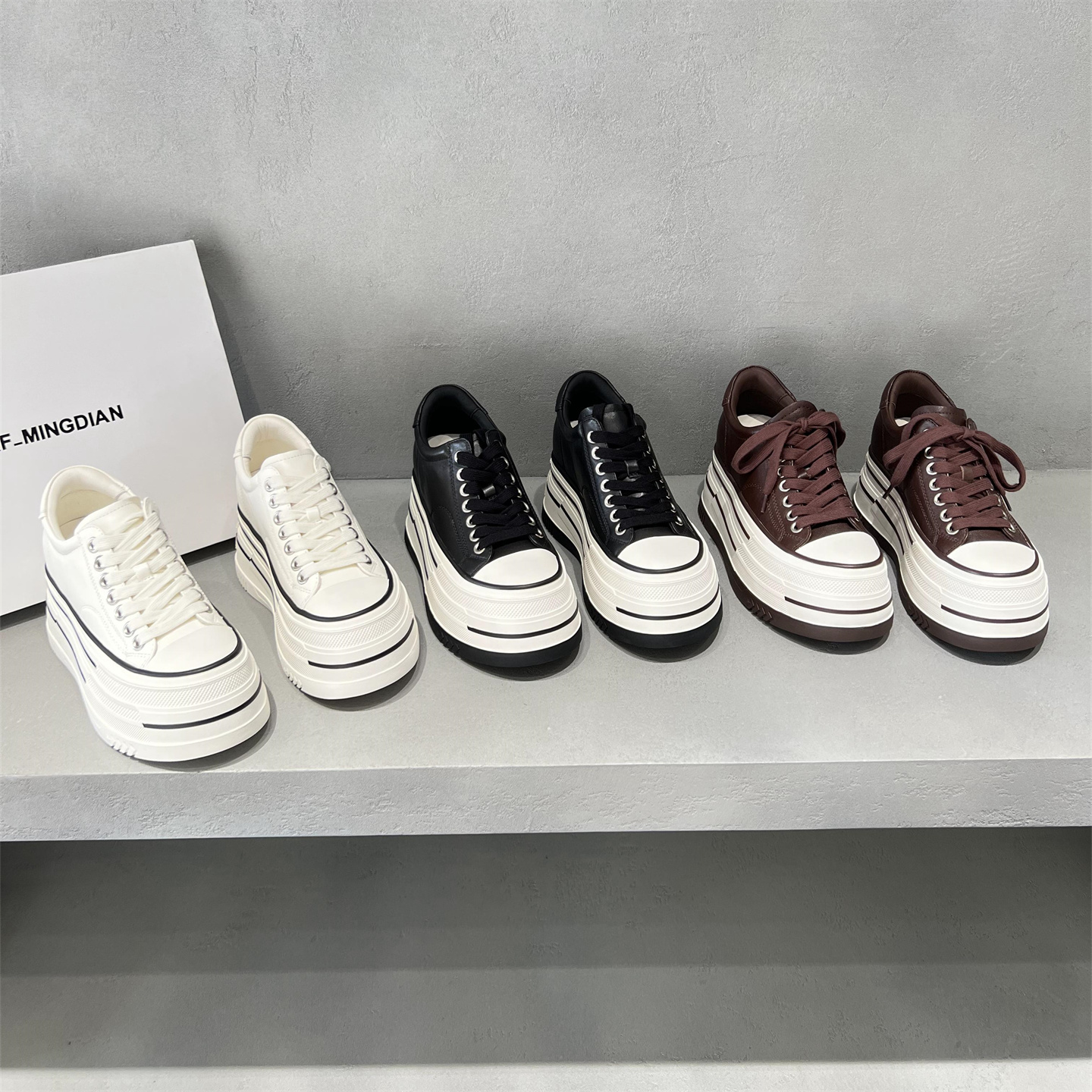 真皮系带厚底增高运动鞋休闲板鞋