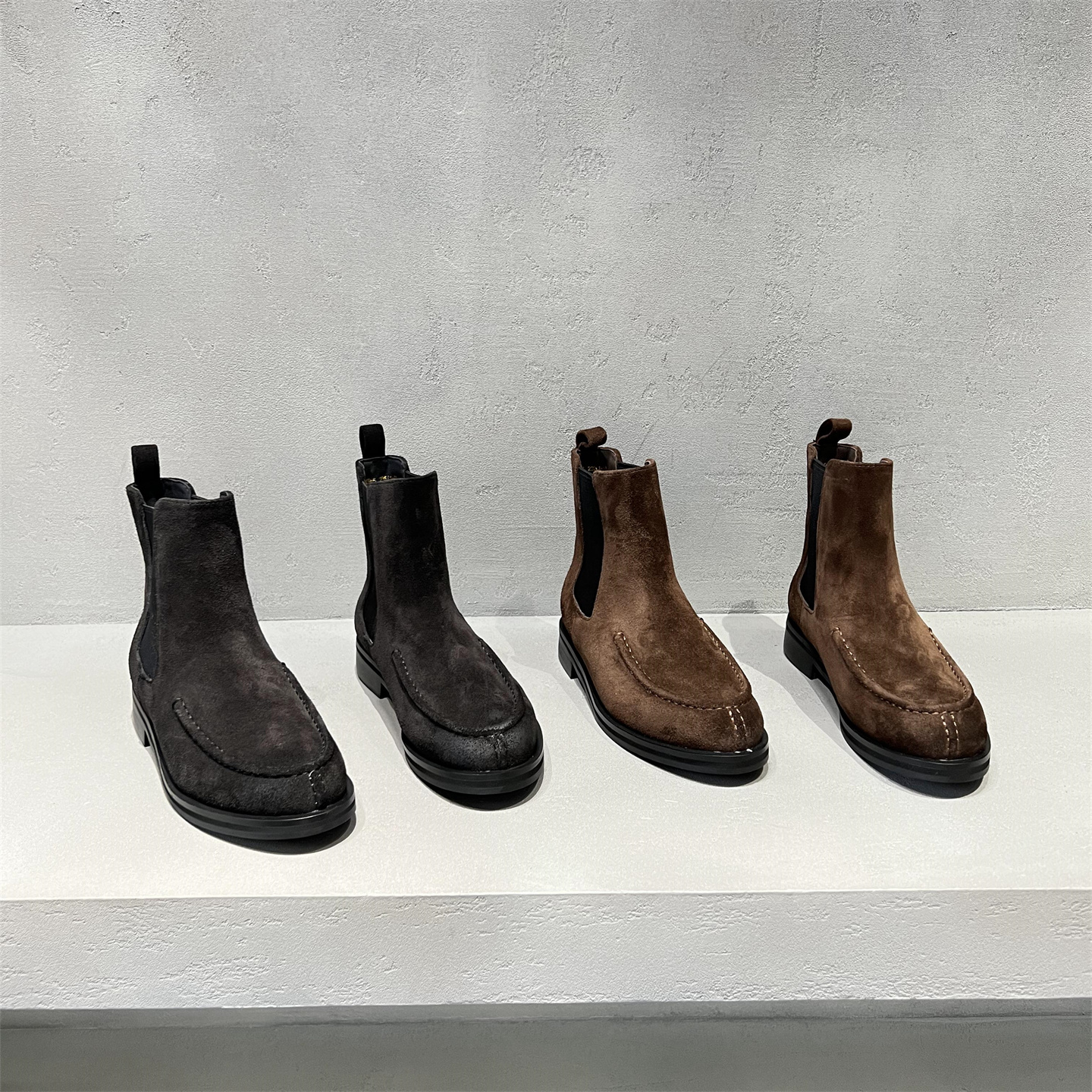 真皮磨砂皮平底切尔西短靴马丁靴