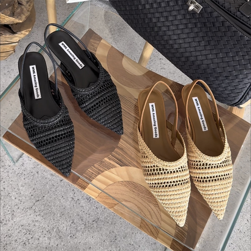 wm6女鞋2026春新款欧货真皮编织低跟平底穆勒单鞋一脚蹬包头凉鞋