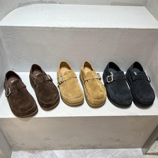 欧洲站乐魔女2026春新款欧货真皮扣带英伦风乐福鞋厚底增高勃肯鞋