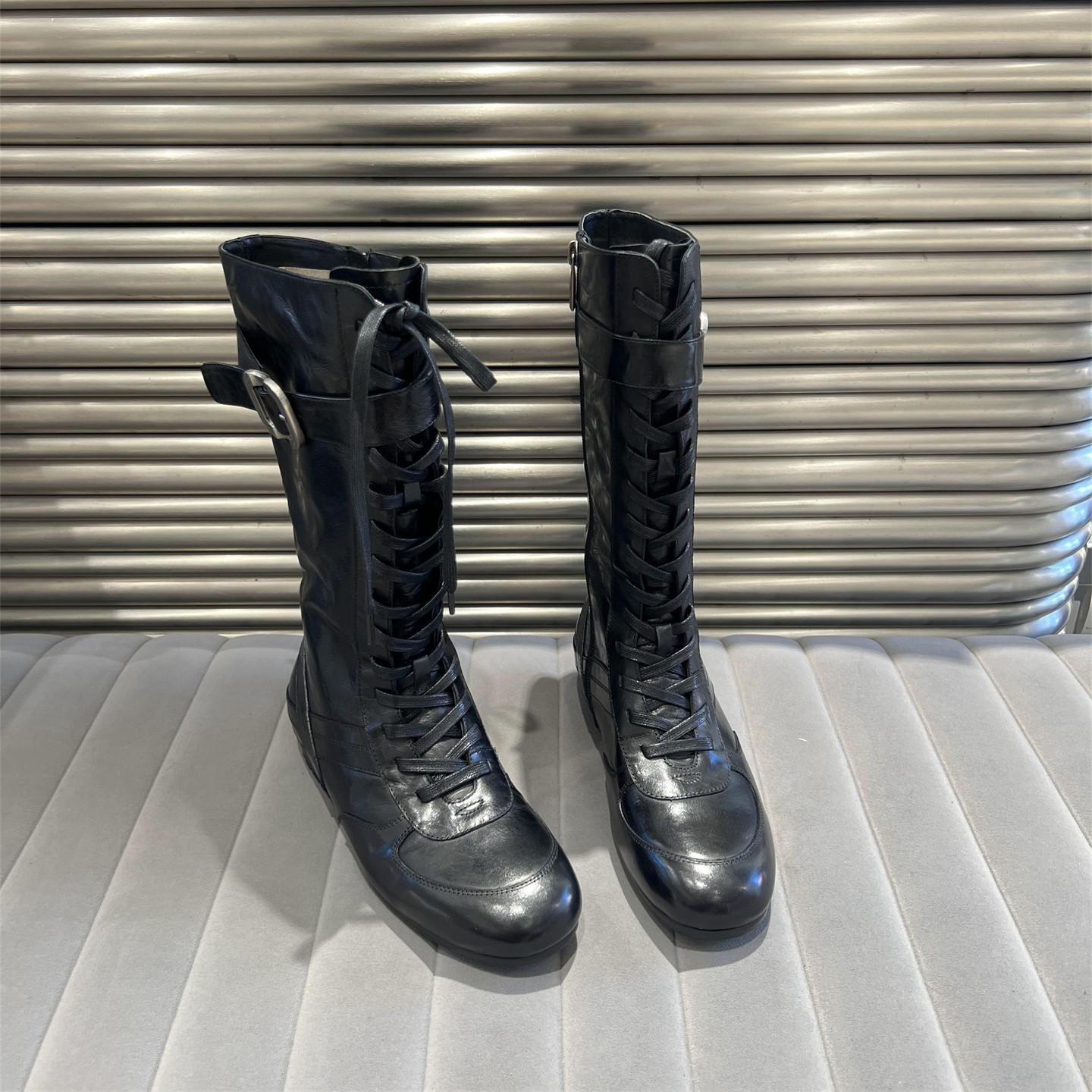 欧货乐魔真皮绑带高筒长靴骑士靴