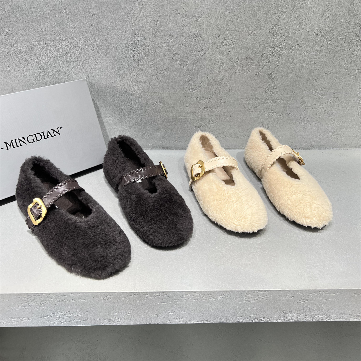 真皮平底加绒保暖毛毛鞋玛丽珍鞋