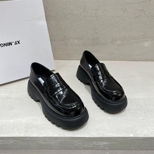 欧洲站女鞋2026春新款欧货真皮圆头厚底英伦风乐福鞋一脚蹬皮单鞋