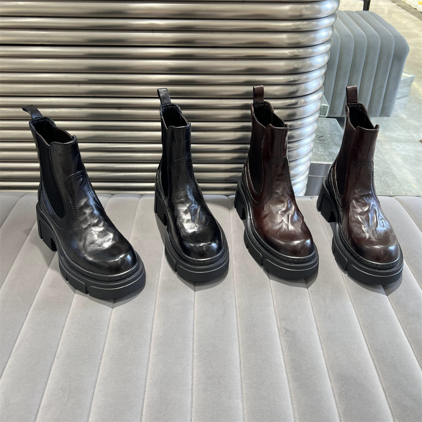 乐魔真皮厚底切尔西短靴马丁靴潮