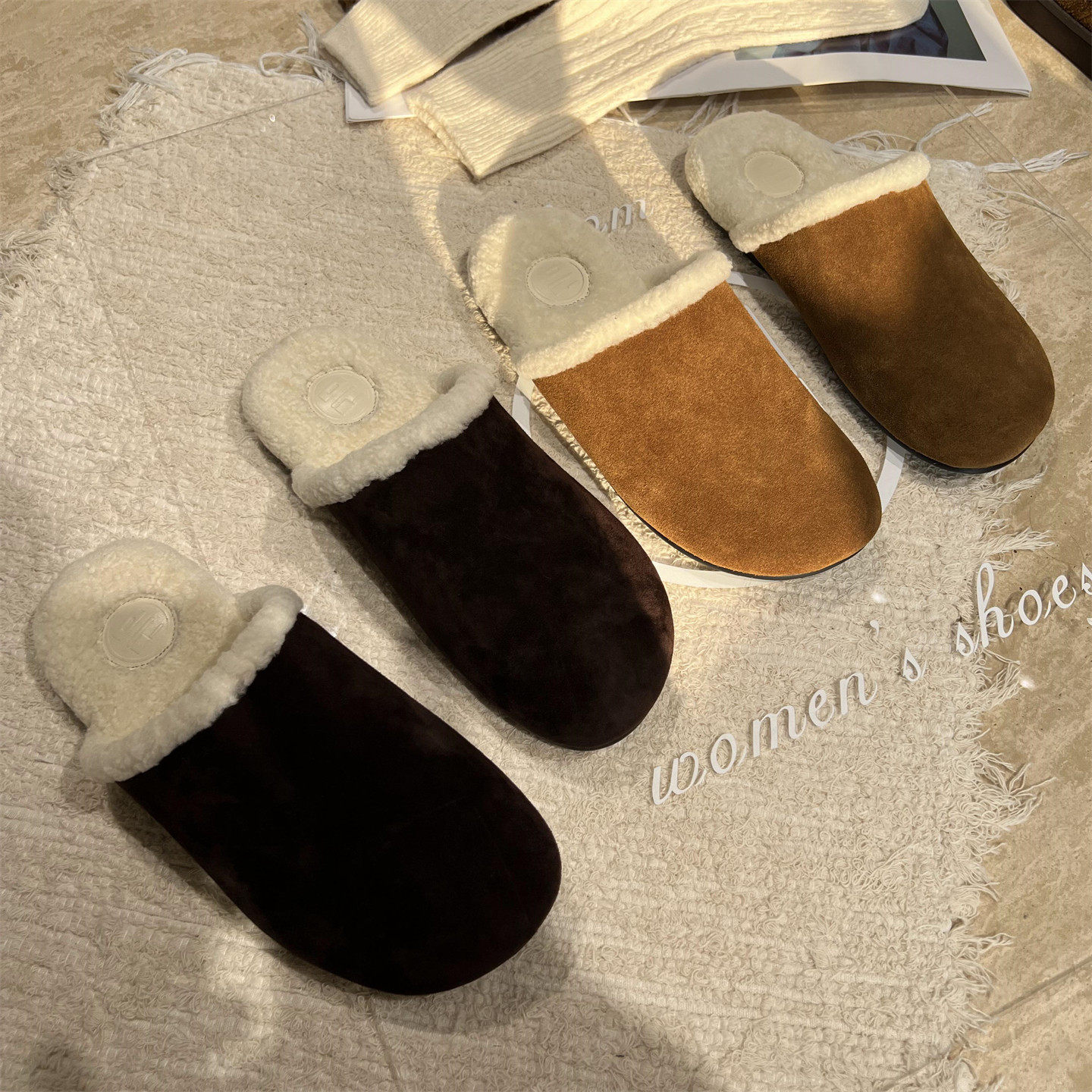 欧洲站女鞋2025冬新款欧货真皮磨砂羊毛保暖勃肯半拖外穿包头拖鞋,女鞋,包头拖,淘宝优惠券,粉丝福利购,淘宝优惠卷