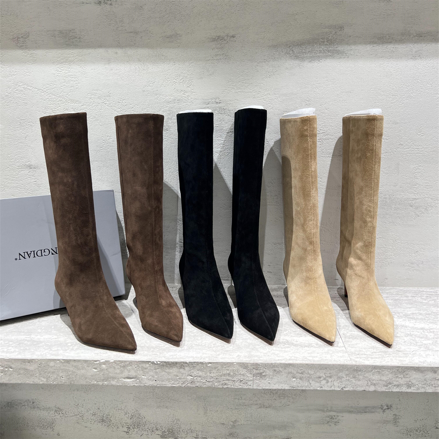 真皮尖头高跟时装高筒长靴骑士靴