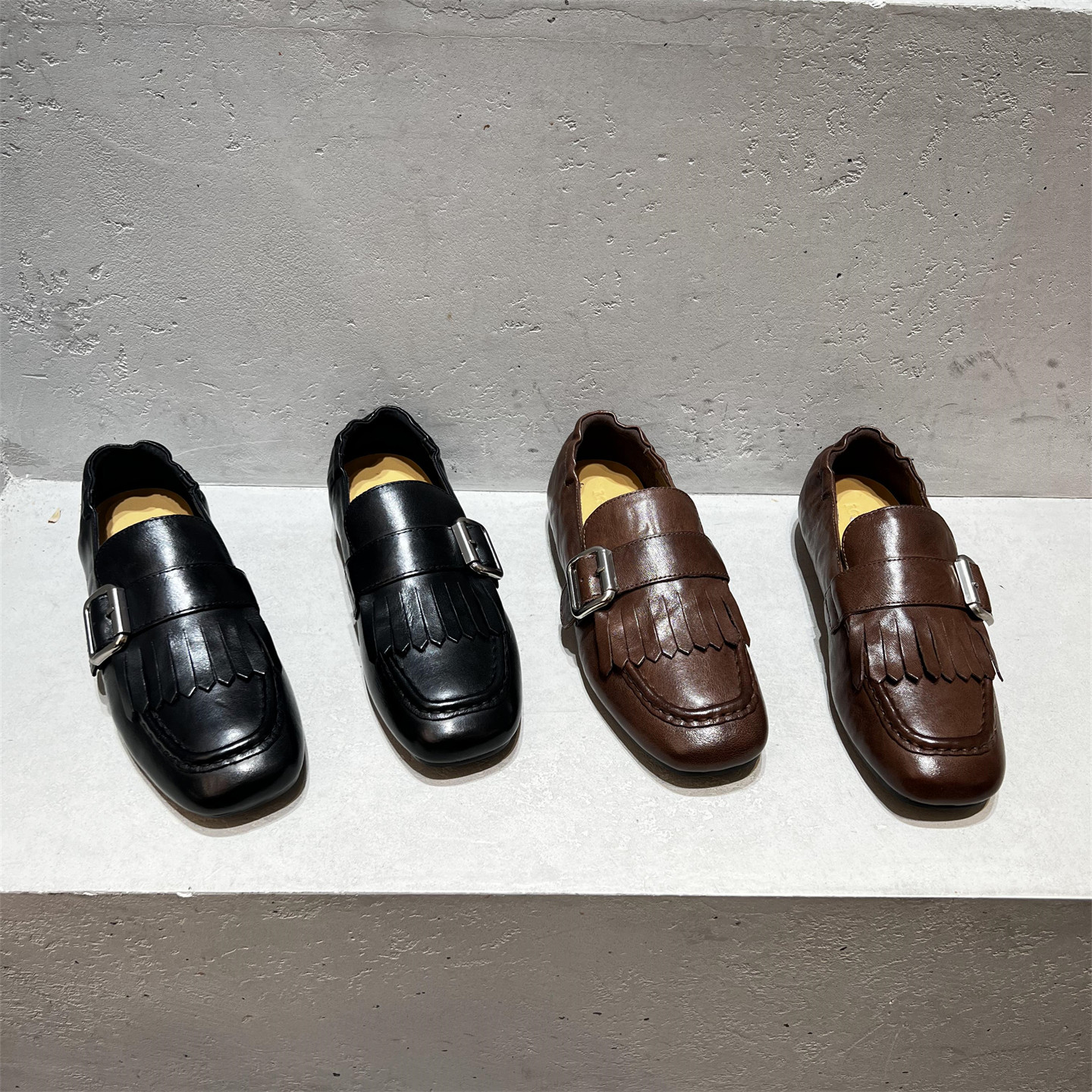 欧洲站女鞋2026春新款欧货真皮扣带流苏平底英伦风乐福鞋浅口单鞋,女鞋,乐福鞋（豆豆鞋）,淘宝优惠券,粉丝福利购,淘宝优惠卷