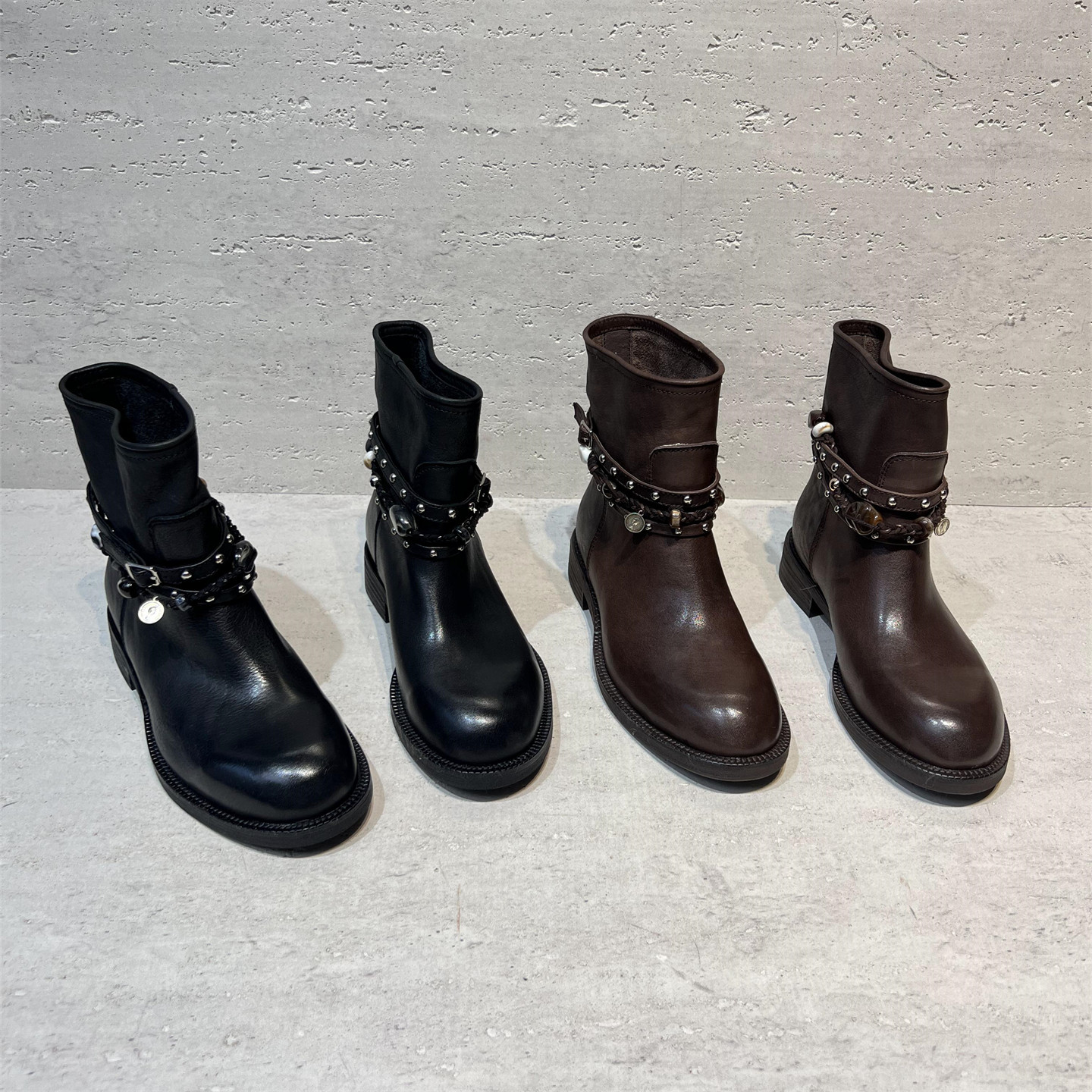 真皮扣带厚底全皮时尚短靴马丁靴