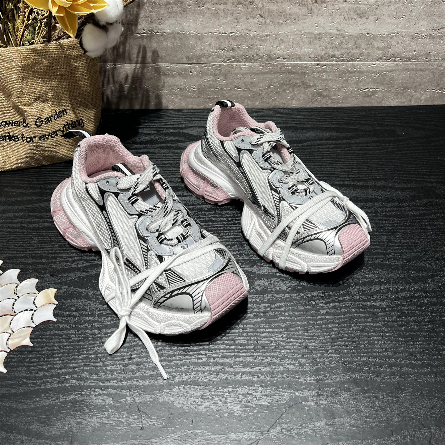 欧洲站女2026春新款欧货真皮系带厚底网面老爹鞋松糕底休闲运动鞋