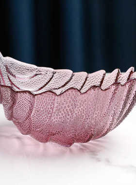 羽毛玻璃碗家用客厅果盘欧式轻奢大号果盆创意树叶沙拉凉菜果斗