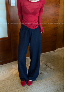 Li彬【埃及蓝毛呢弯刀裤.双面加厚毛呢松紧腰阔腿长裤】25987