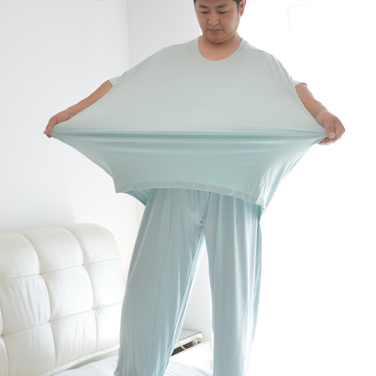 300斤超肥加大码胖男艾草莫代尔短袖长裤睡衣夏季休闲宽松家居服
