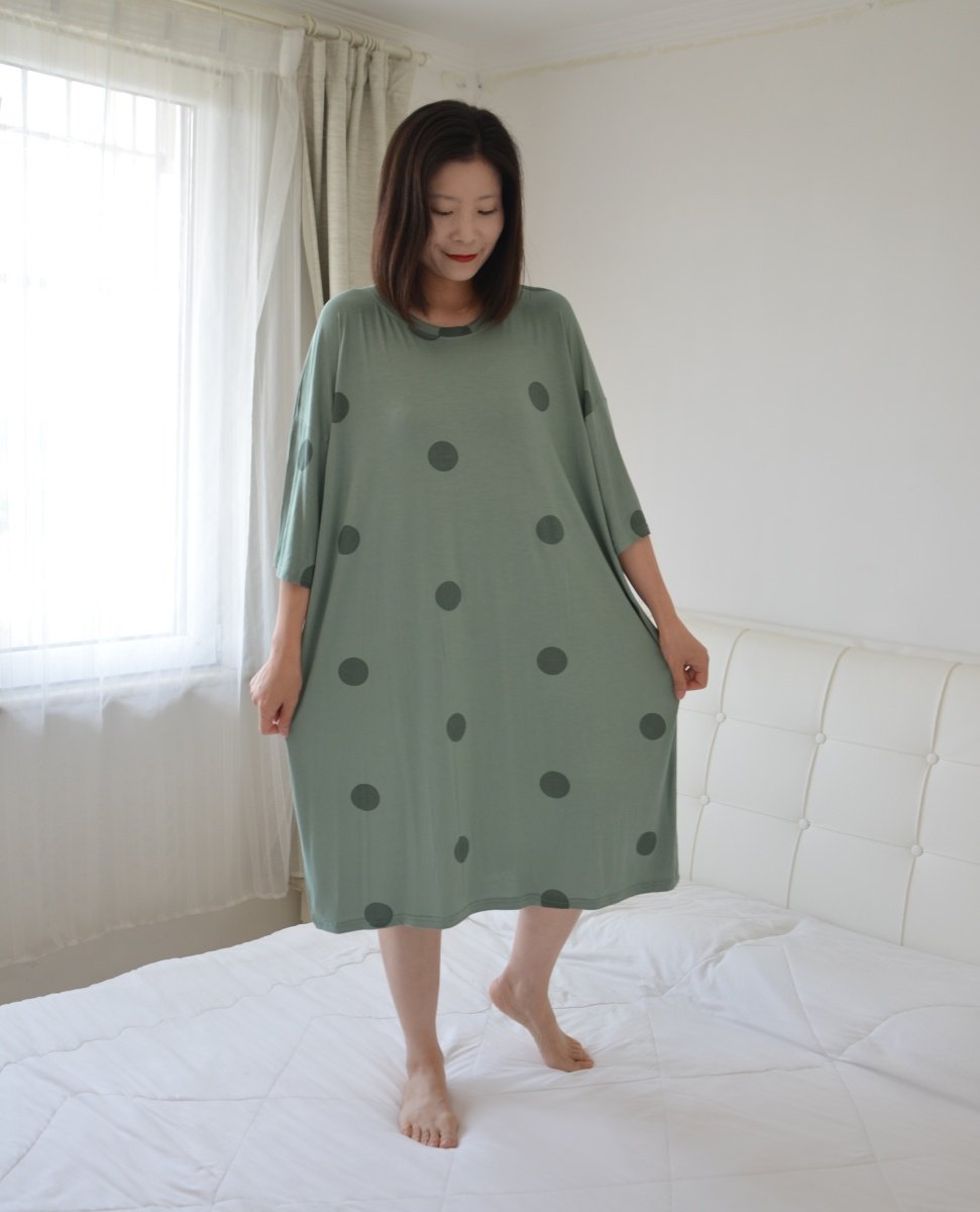 圆点睡裙女胖MM夏季圆领加肥大码莫代尔短袖家居睡衣韩版家居服