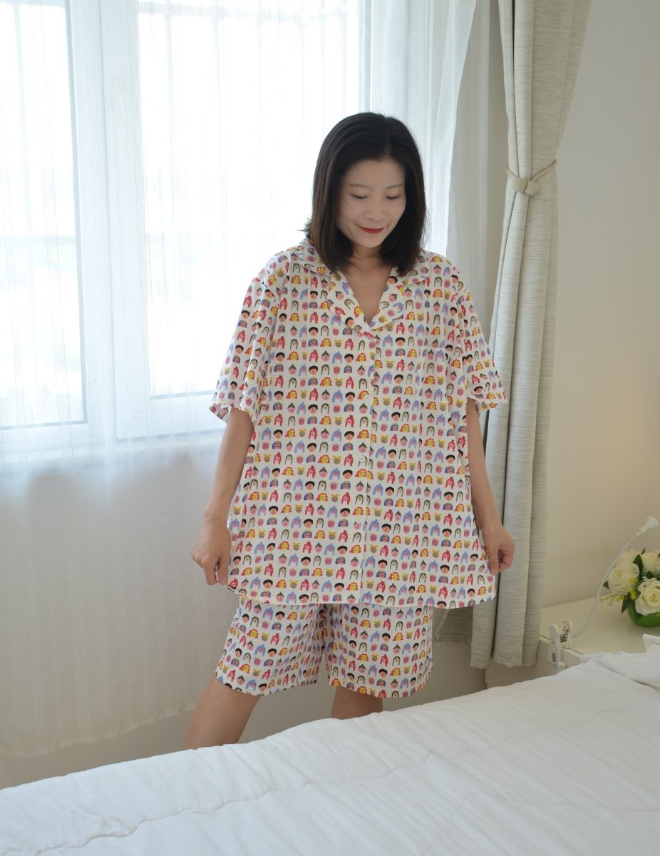 200斤加肥大码卡通人睡衣女胖MM夏季短袖短裤针织纯棉家居服套装