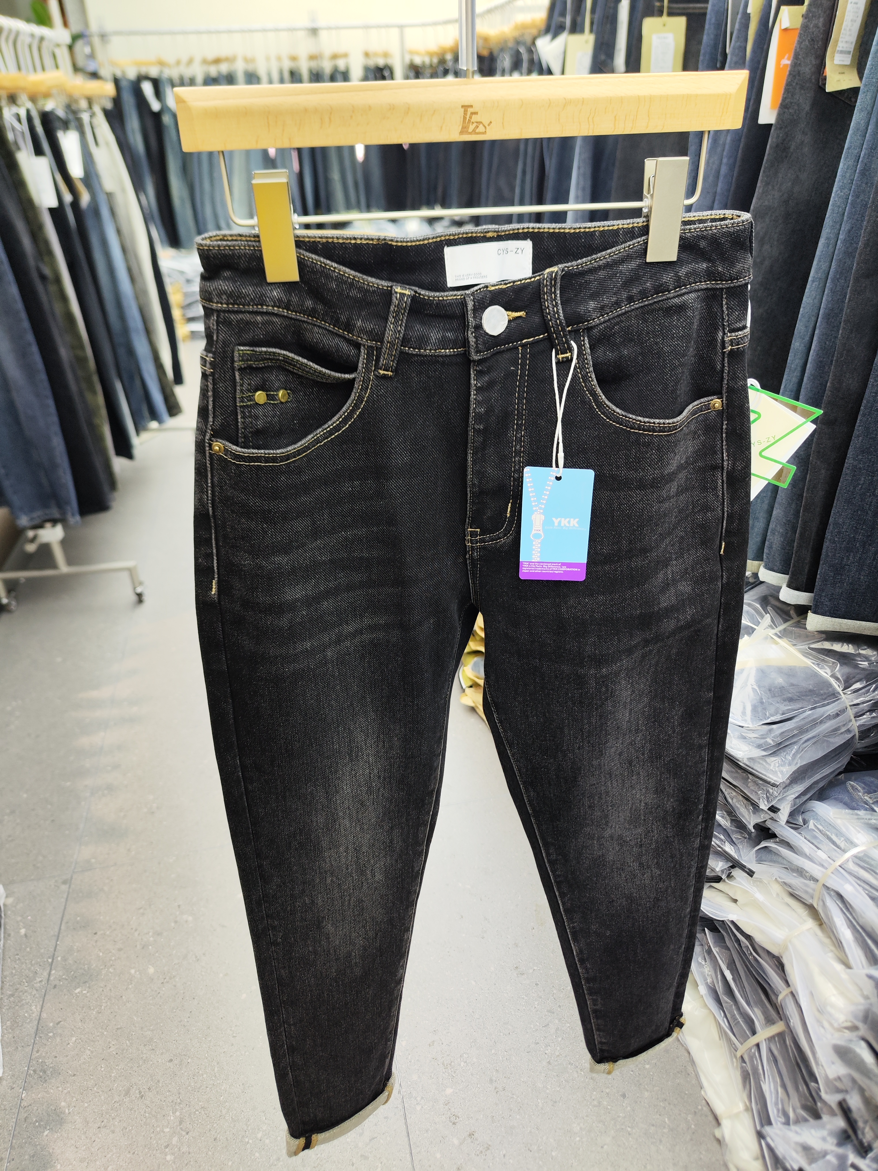 CYS一ZY冬季新款男士牛仔裤时尚百搭抓毛修身小脚长裤子男装