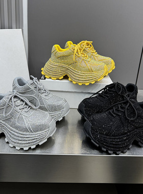 26春季水钻老爹鞋女厚底松糕鞋增高运动鞋ins潮休闲鞋单鞋9670-22