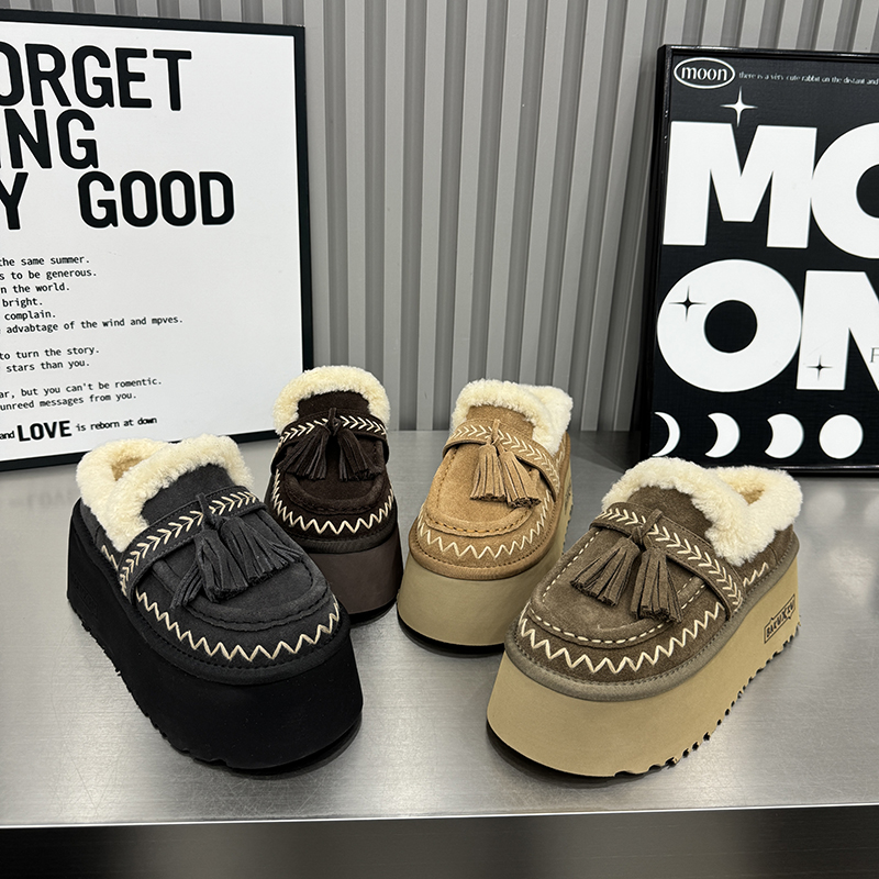 流苏松松保暖加绒毛毛鞋厚底