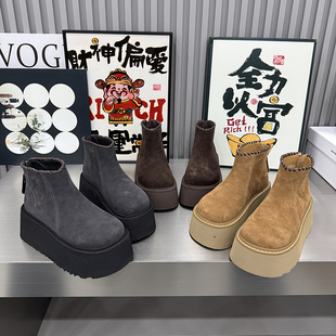 2025磨砂皮包边真皮厚底增高马丁靴女英伦风复古短筒子皮靴521-9