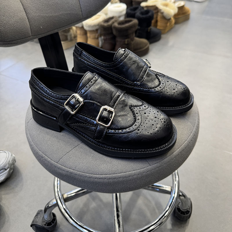 英伦风布洛克双扣带雕花小皮鞋女黑色舒适软底厚底乐福鞋女6016,女鞋,松糕（摇摇）鞋,淘宝优惠券,粉丝福利购,淘宝优惠卷