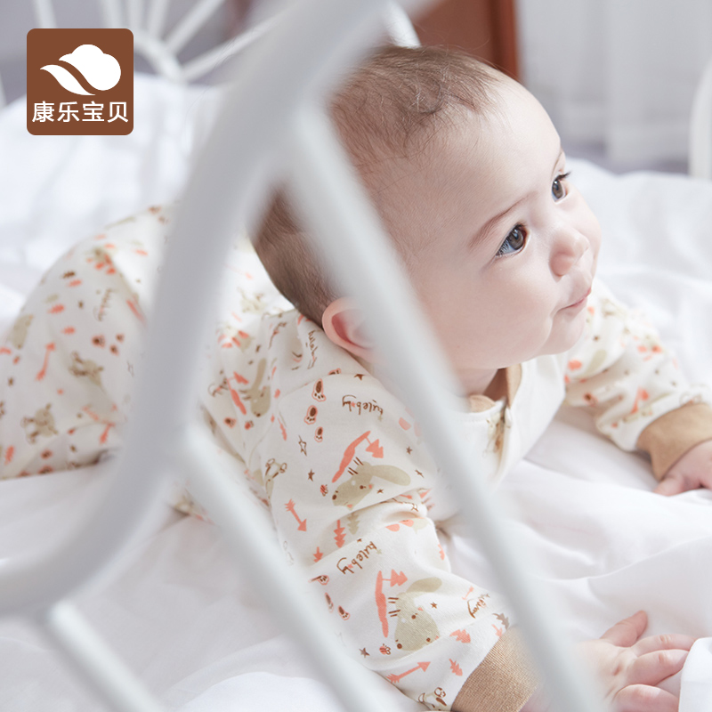 康乐宝贝婴儿连体衣秋冬打底纯棉新生儿衣服满月宝宝睡衣哈衣爬服