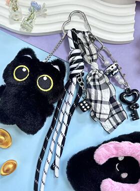 卡通黑猫玩偶毛绒公仔挂件小猫咪玩具挂饰可爱礼物吱吱叫包包挂饰