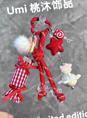 手工diy小提溜羊角钉圣诞布糖果电镀飞机kitty手机链包包挂件挂饰