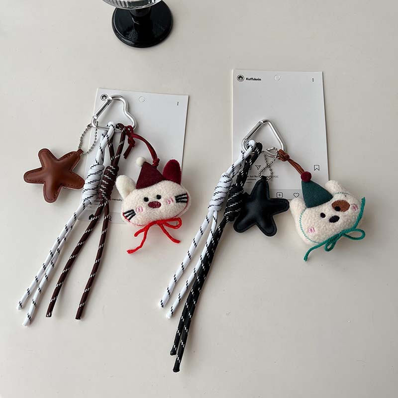 可爱毛绒小熊挂件miu系风登山绳手绳卡通玩偶包包挂饰车钥匙扣圈