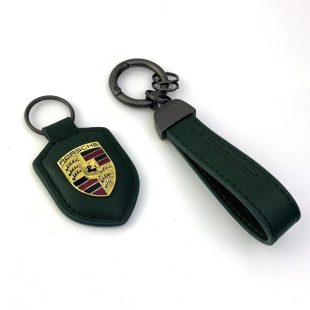 保时捷盾牌钥匙壳718 真皮钥匙扣 Macan卡宴911帕拉梅拉两件套新款