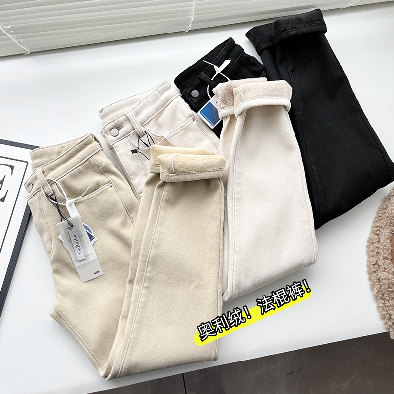 冬季显瘦加厚绒法棍牛仔裤包邮