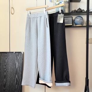 重磅质感!简约百搭醋酸羊毛猞猁绒加绒加厚宽松窄版阔腿休闲裤女