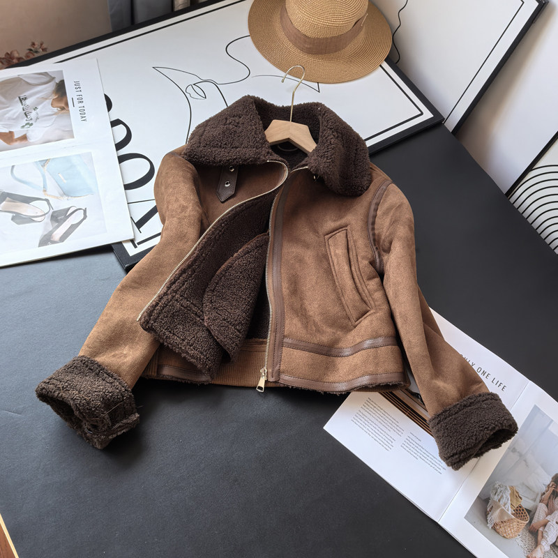 西班牙单！复古氛围感麂皮绒羊羔绒皮毛一体加厚保暧短外套女冬季,女装/女士精品,短外套,淘宝优惠券,粉丝福利购,淘宝优惠卷